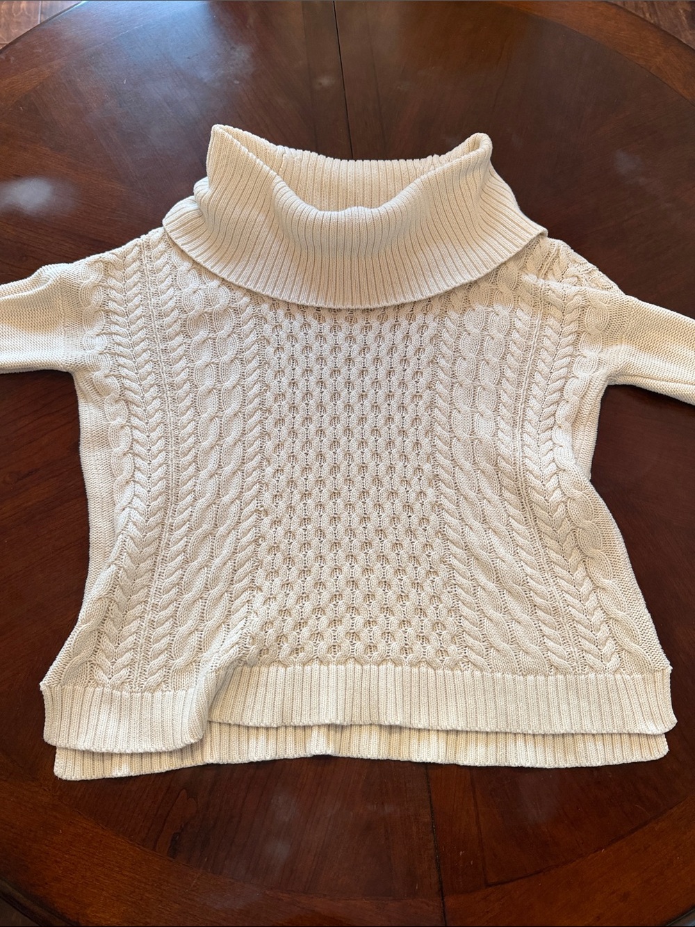 American Eagle Cream Cable Knit Turtleneck Sweater - Women's